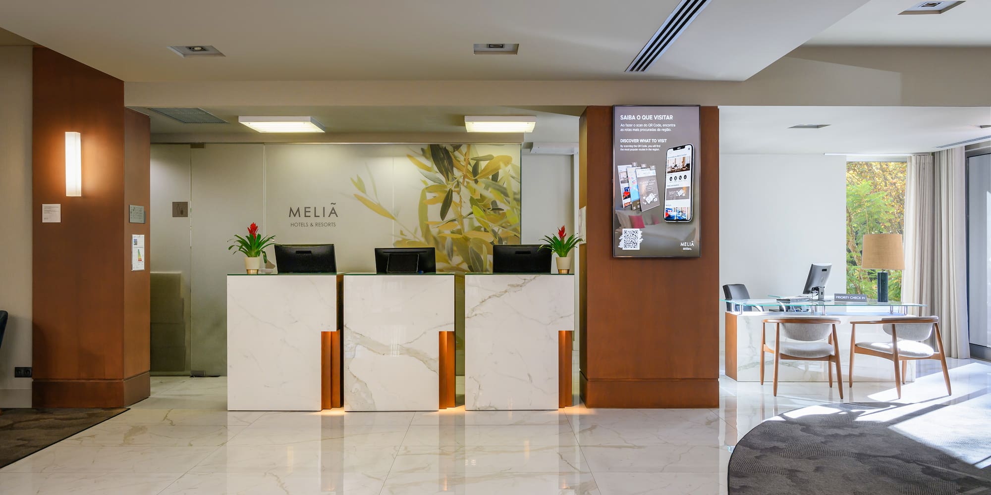 a reception desk in a hotel