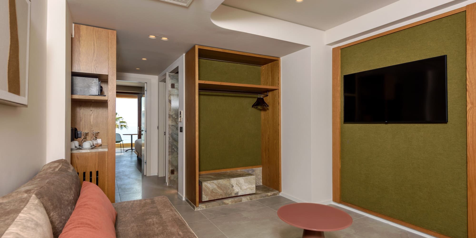 a room with a couch and a table.