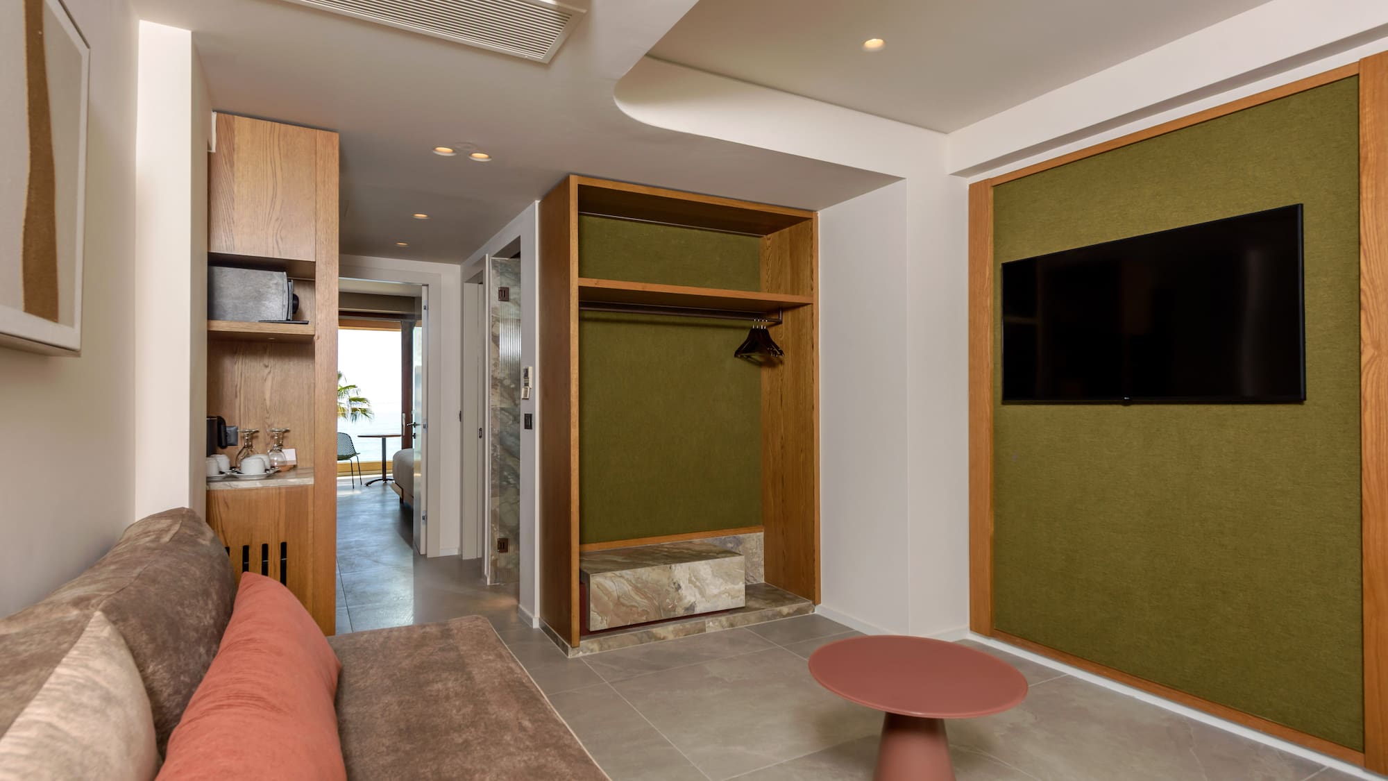 a room with a couch and a table.