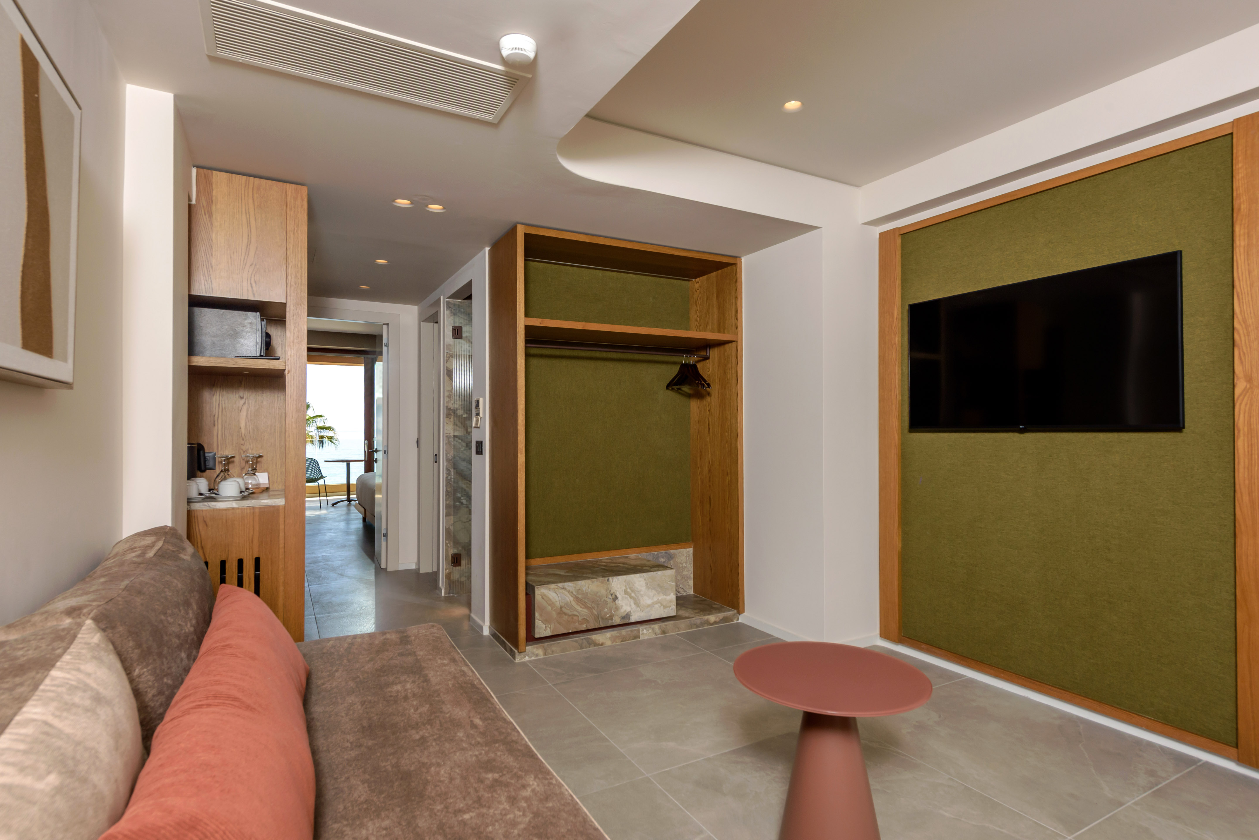 a room with a couch and a table.