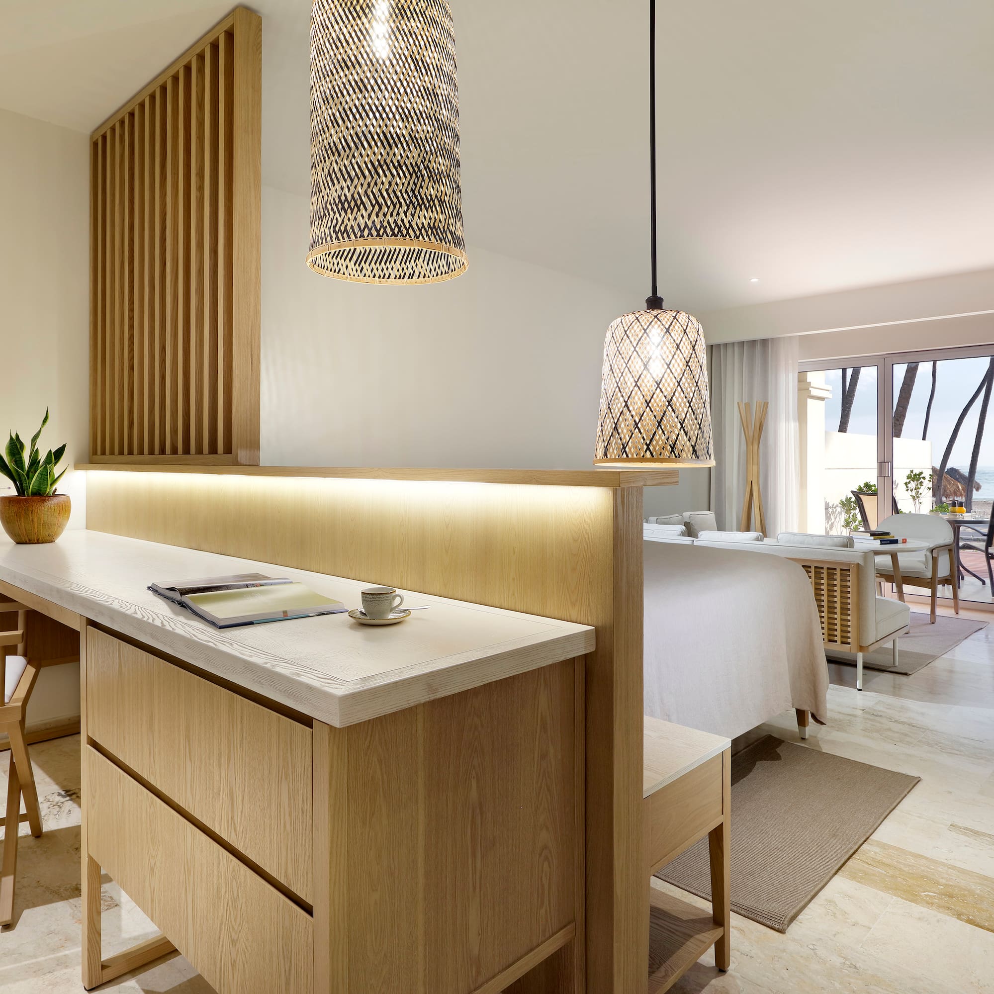 a light fixture in a room