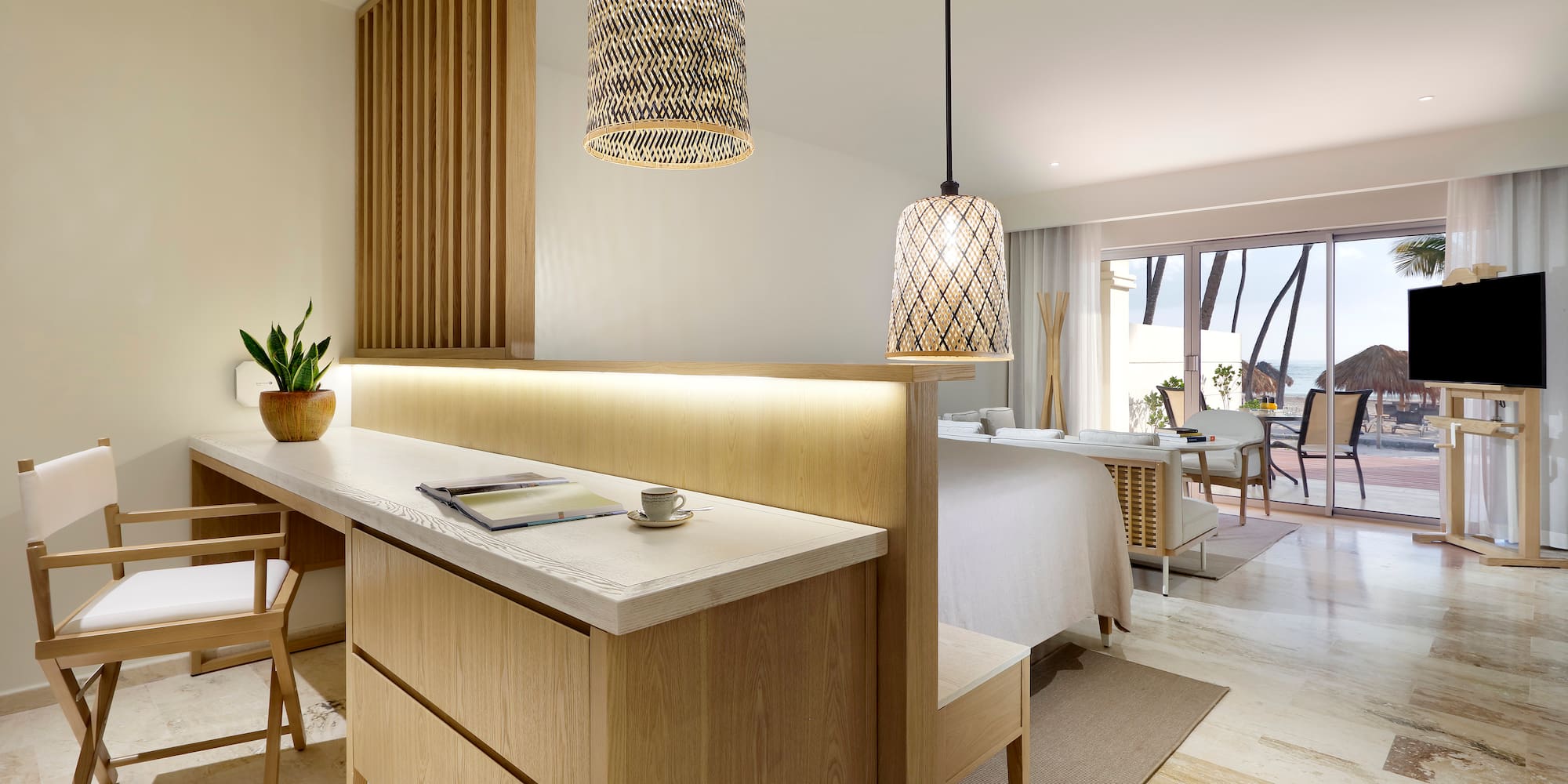 a light fixture in a room