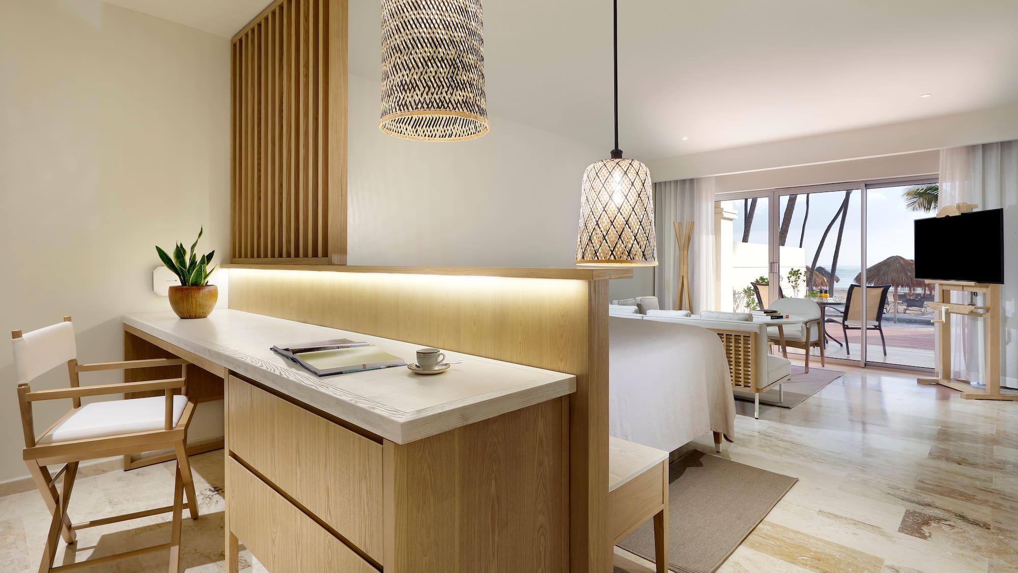 a light fixture in a room