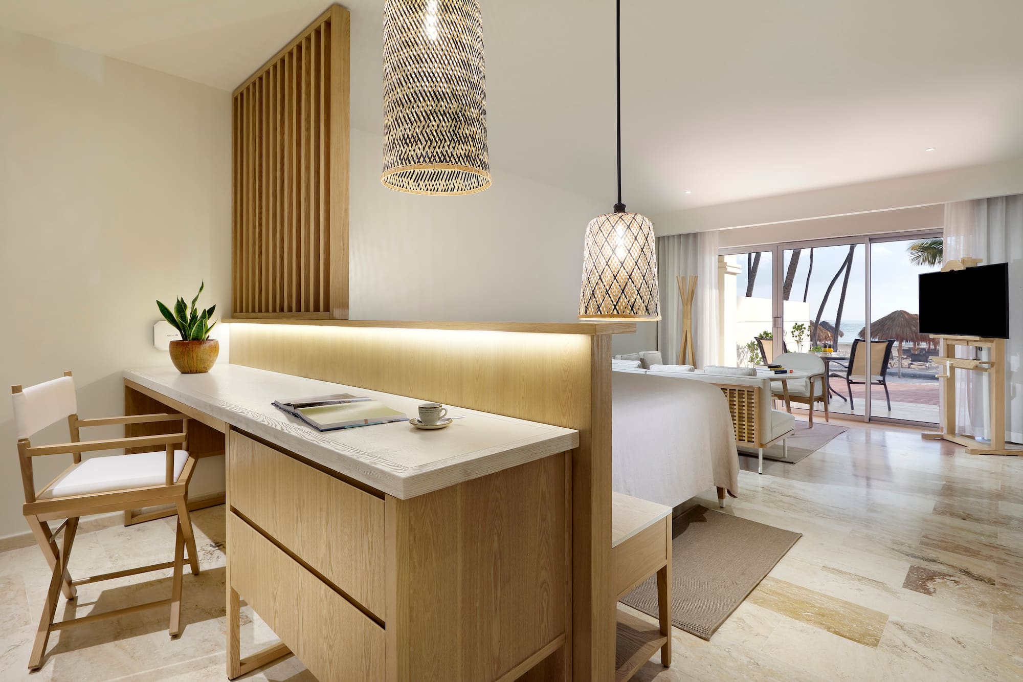 a light fixture in a room