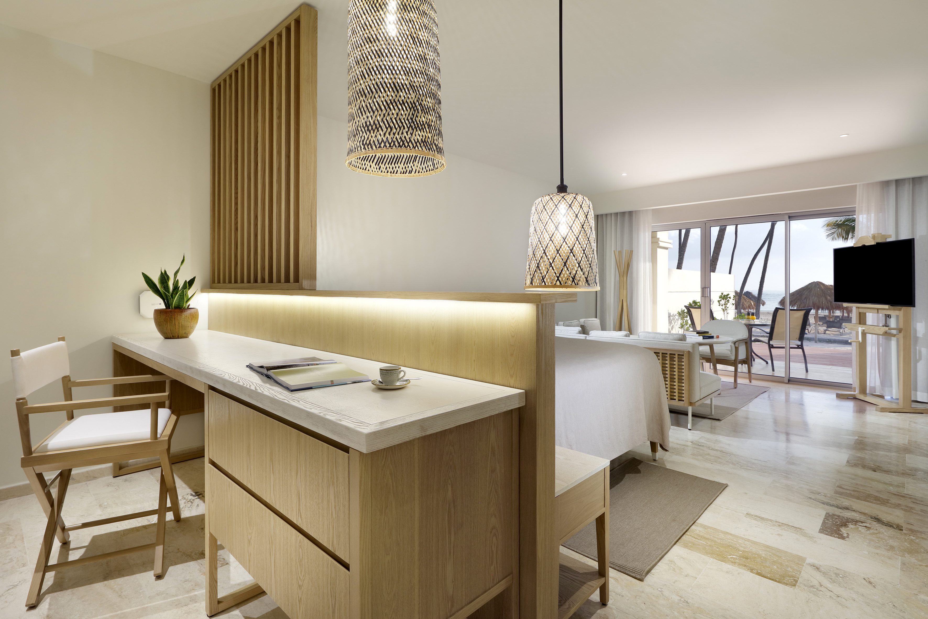 a light fixture in a room