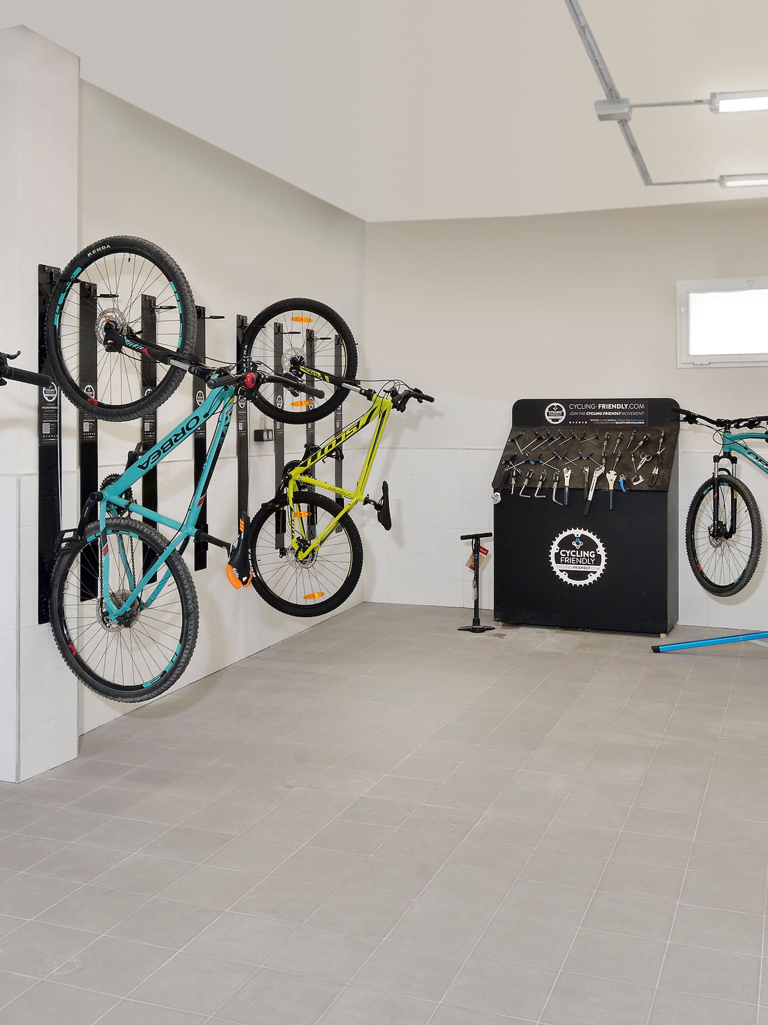 a bicycle rack in a bike shop