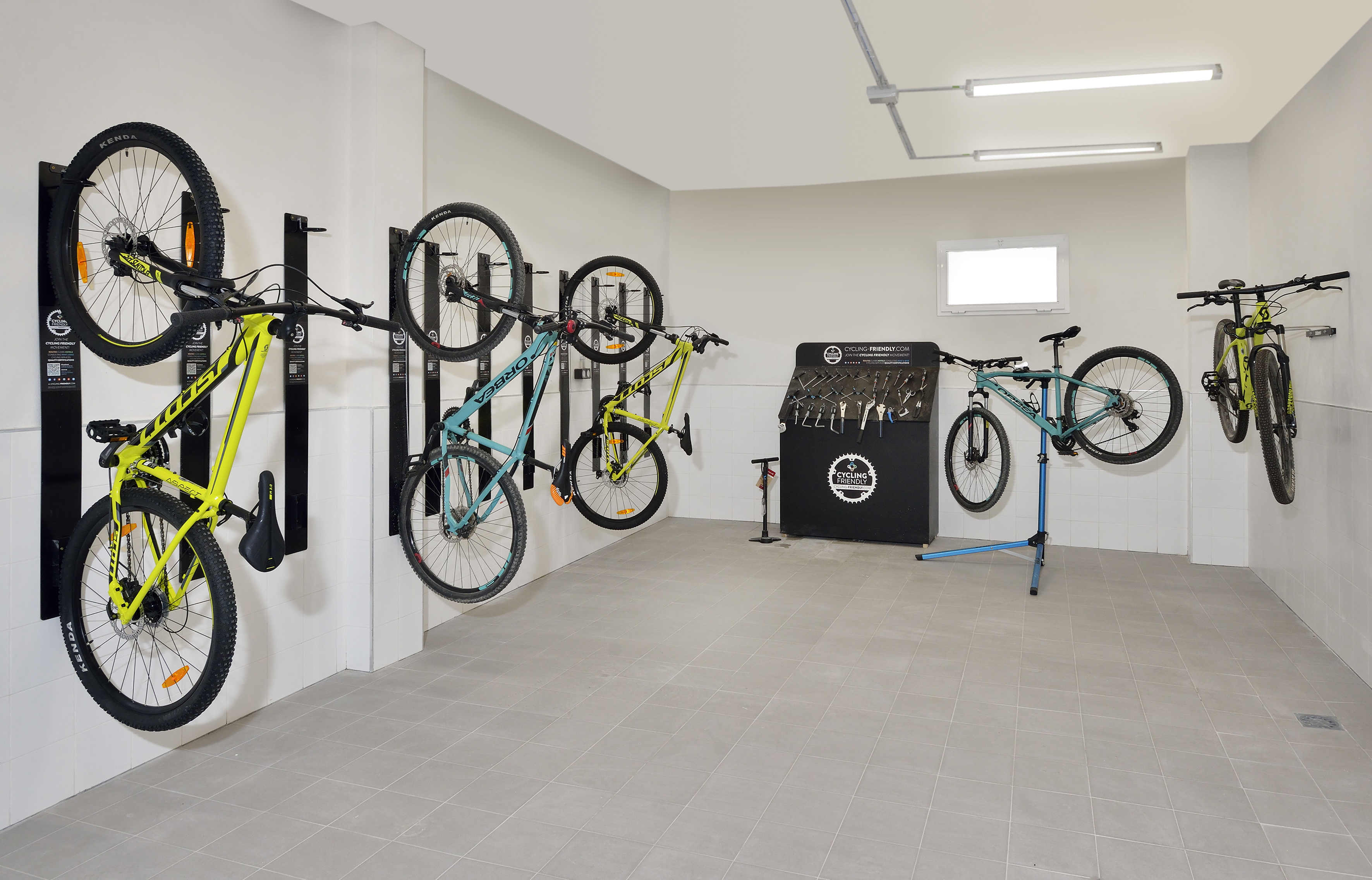 a bicycle rack in a bike shop