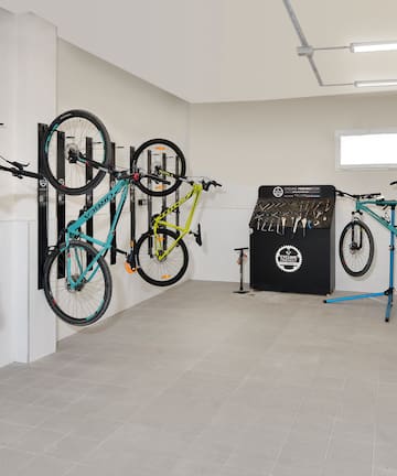 a bicycle rack in a bike shop
