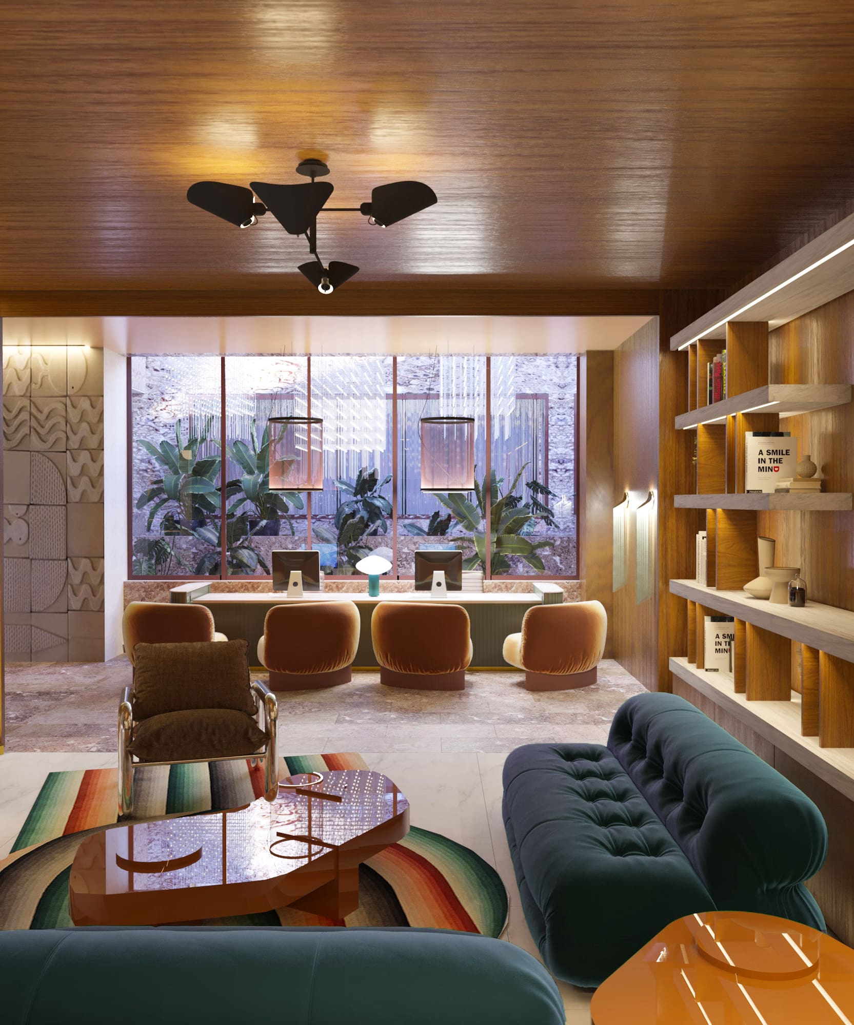 a room with a couch and a table