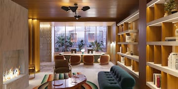 a room with a couch and a table