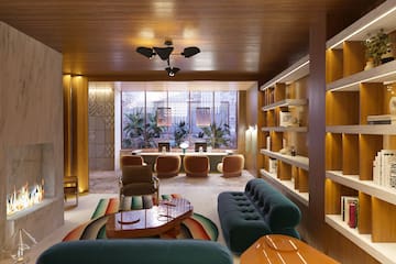 a room with a couch and a table