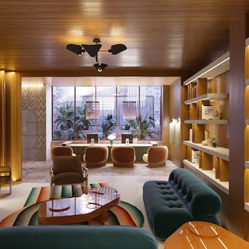 a room with a couch and a table
