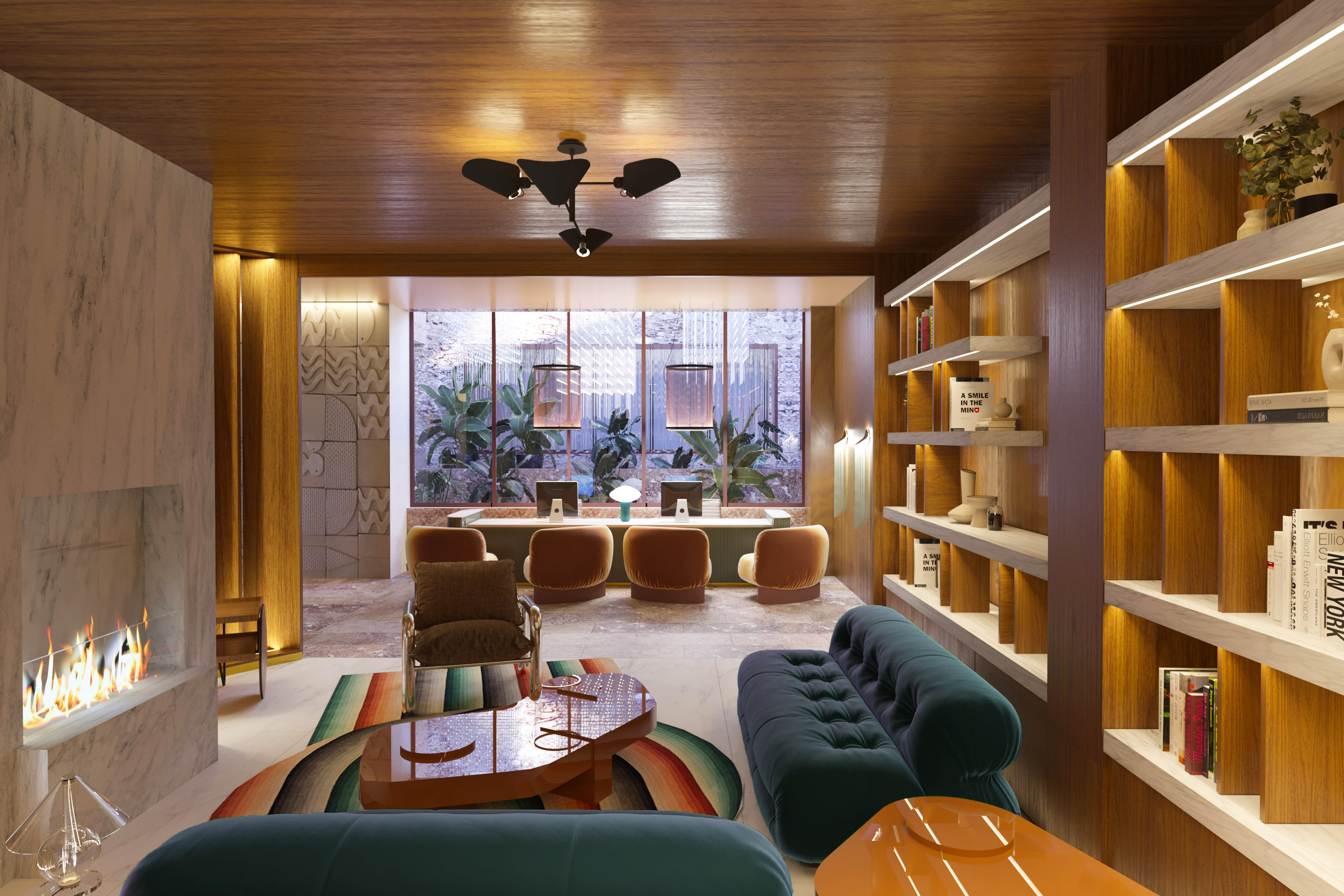 a room with a couch and a table