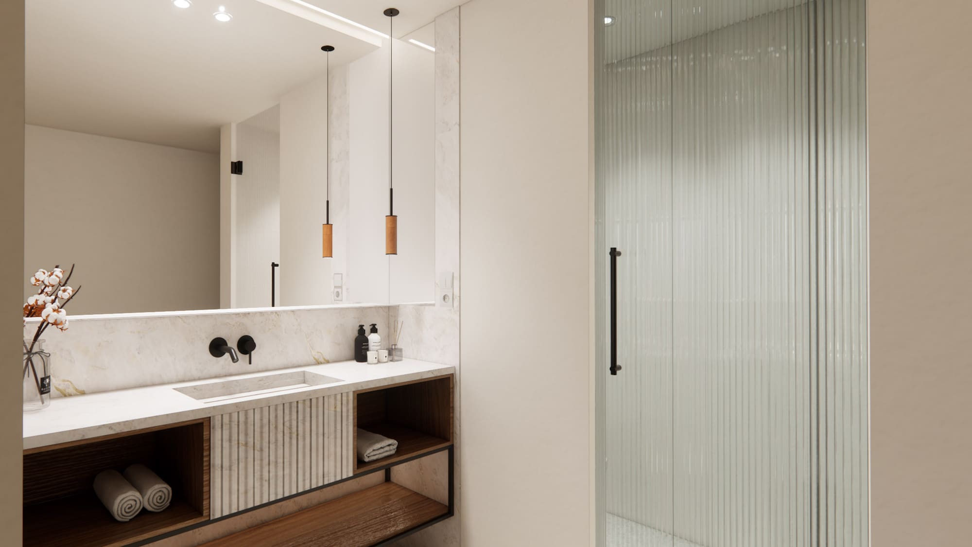 Moderne Badezimmer-Inneneinrichtung mit Waschtisch und Glasdusche - Superior Room - Hotel Golf Santa Ponsa Meliá Collection, Mallorca