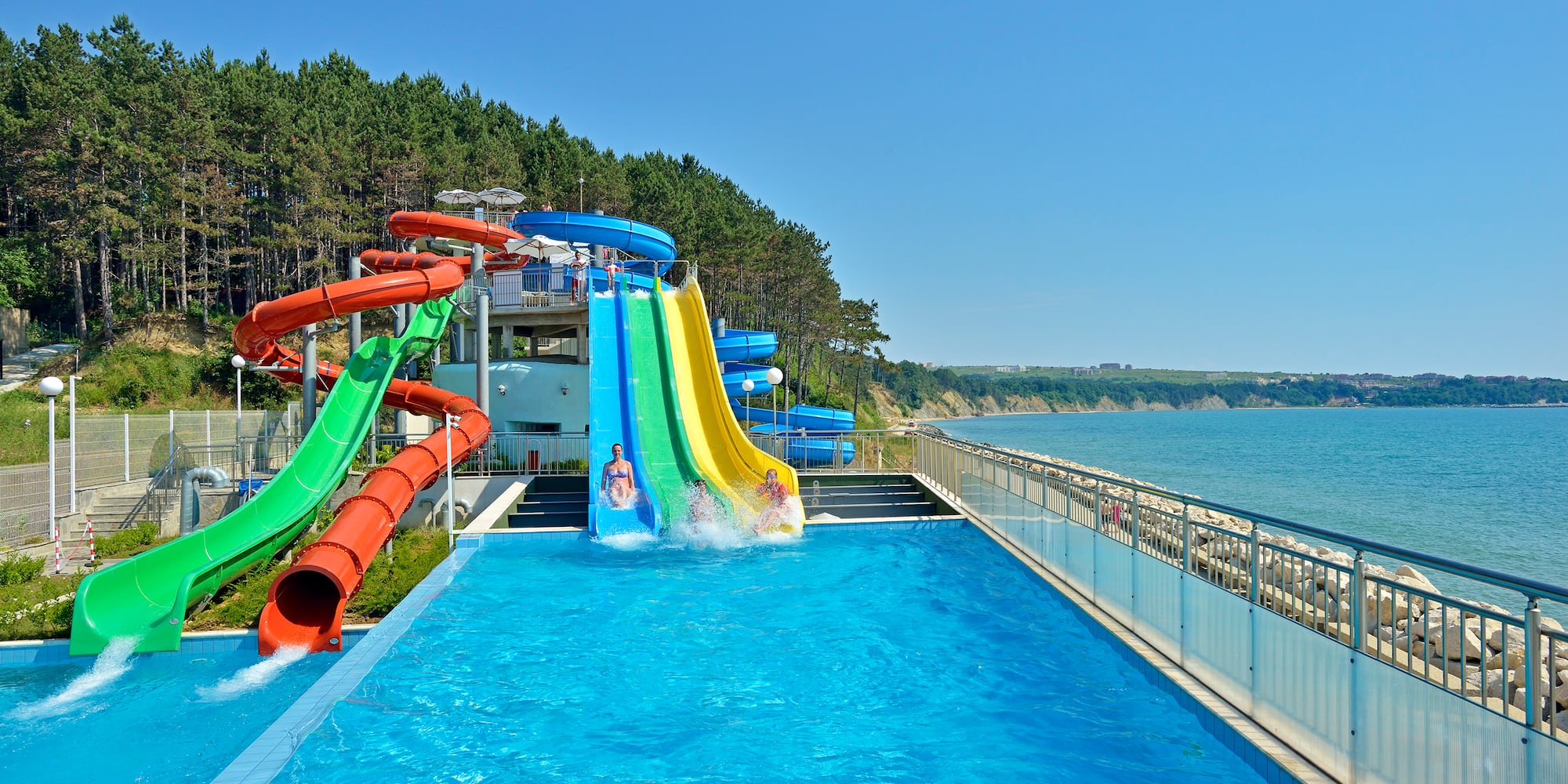 a water park with a slide