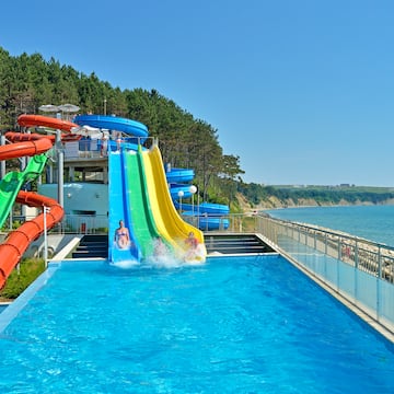 a water park with a slide