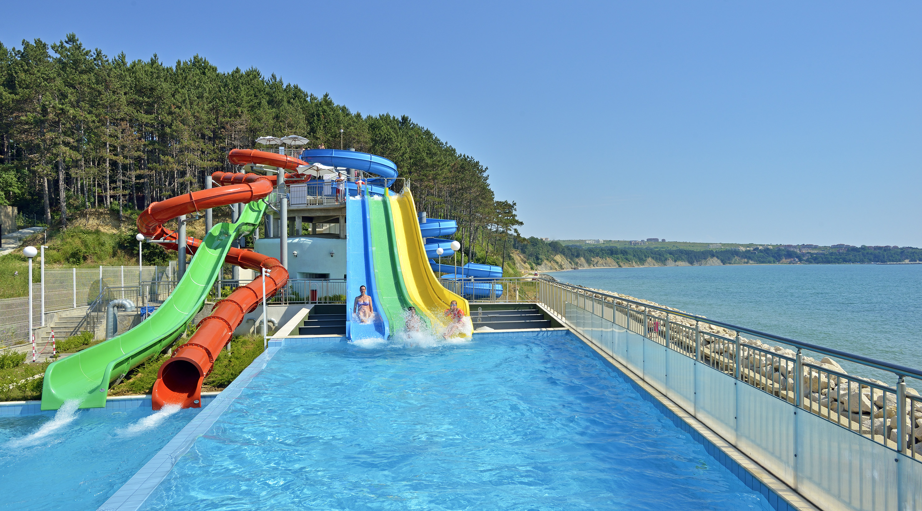 a water park with a slide