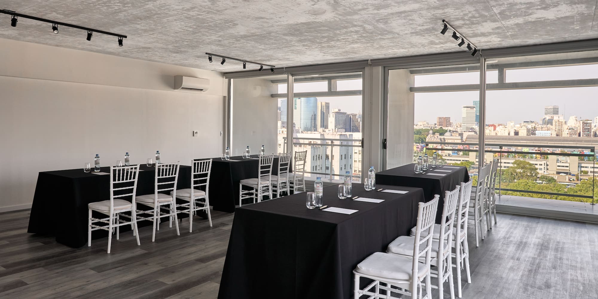 a room with tables and chairs