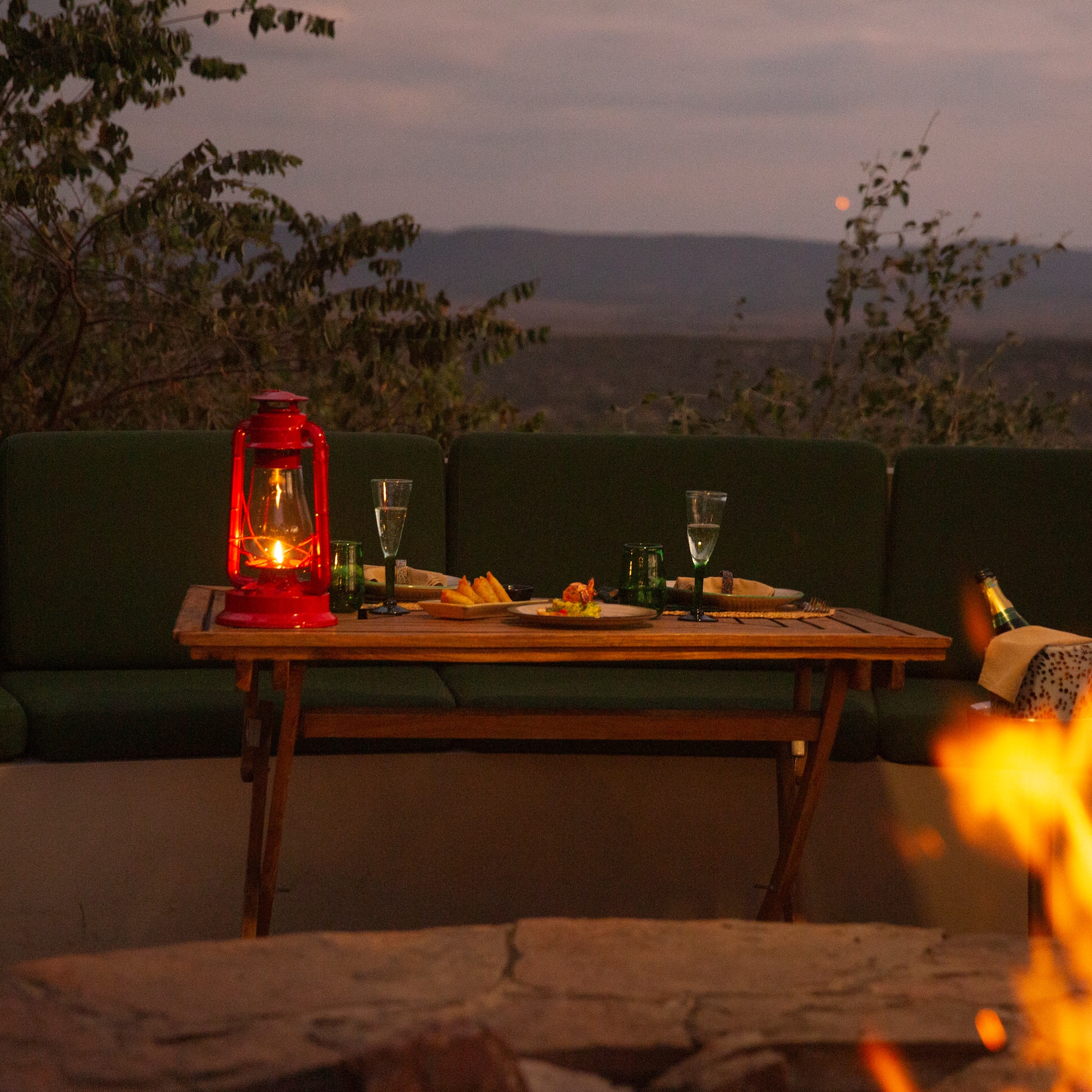a table with food and drinks on it