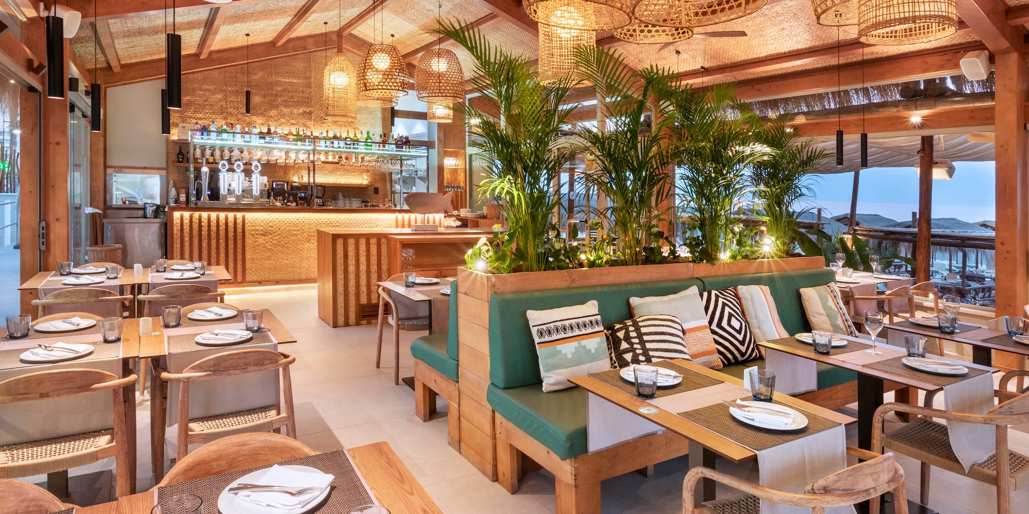 a restaurant with tables and chairs