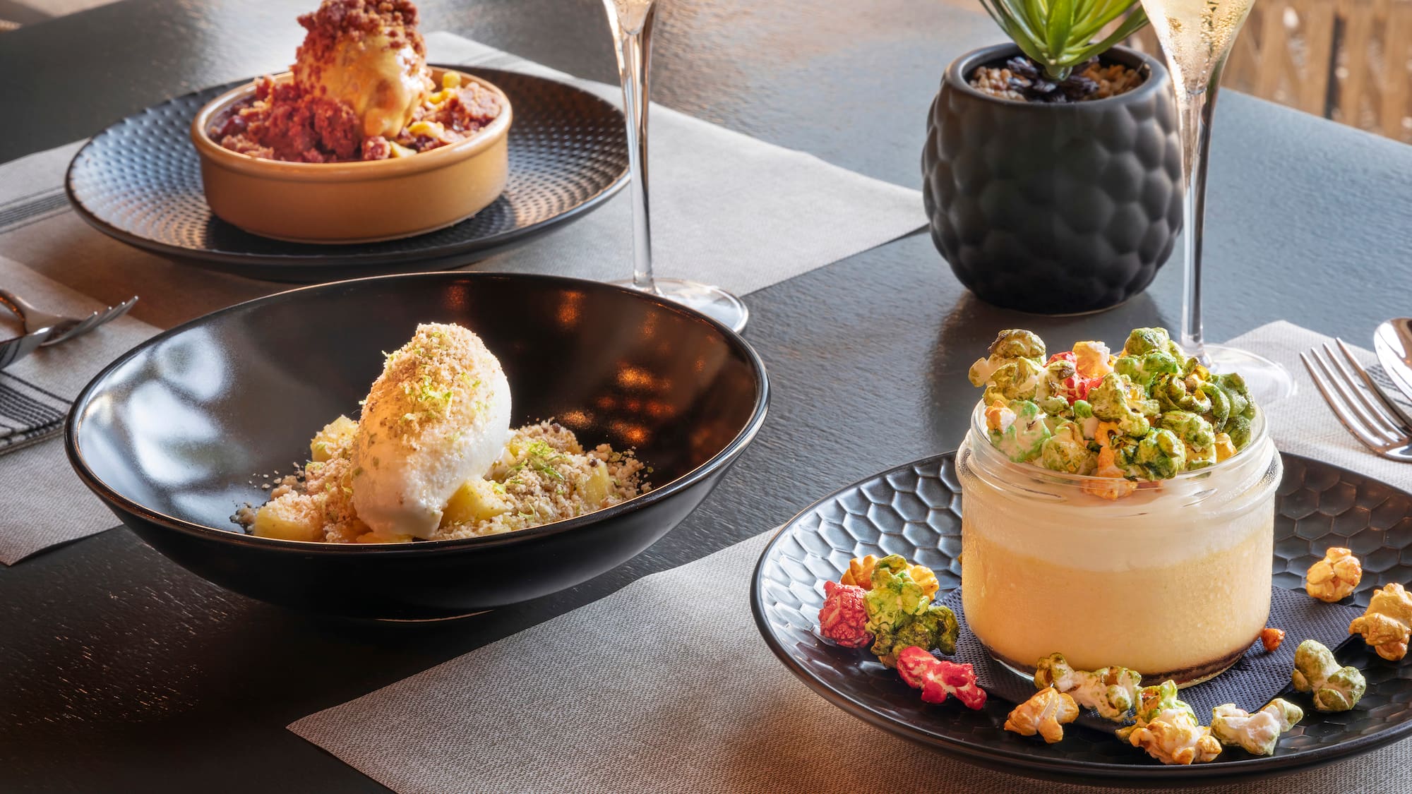 a table with plates of food