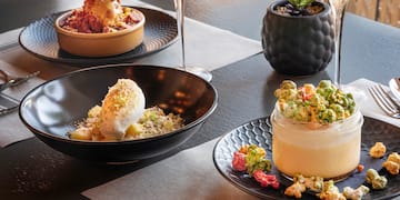 a table with plates of food