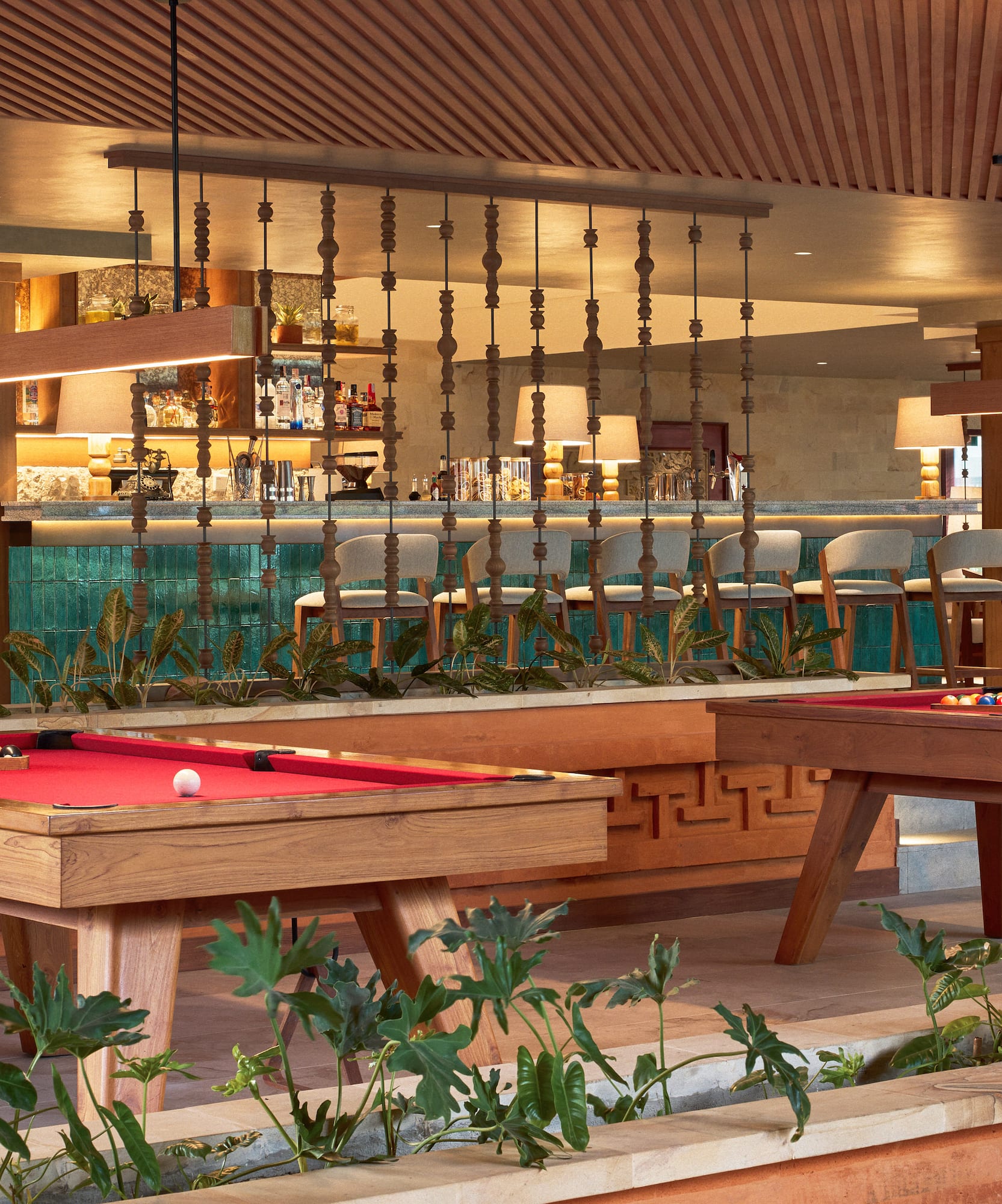 pool tables in a room