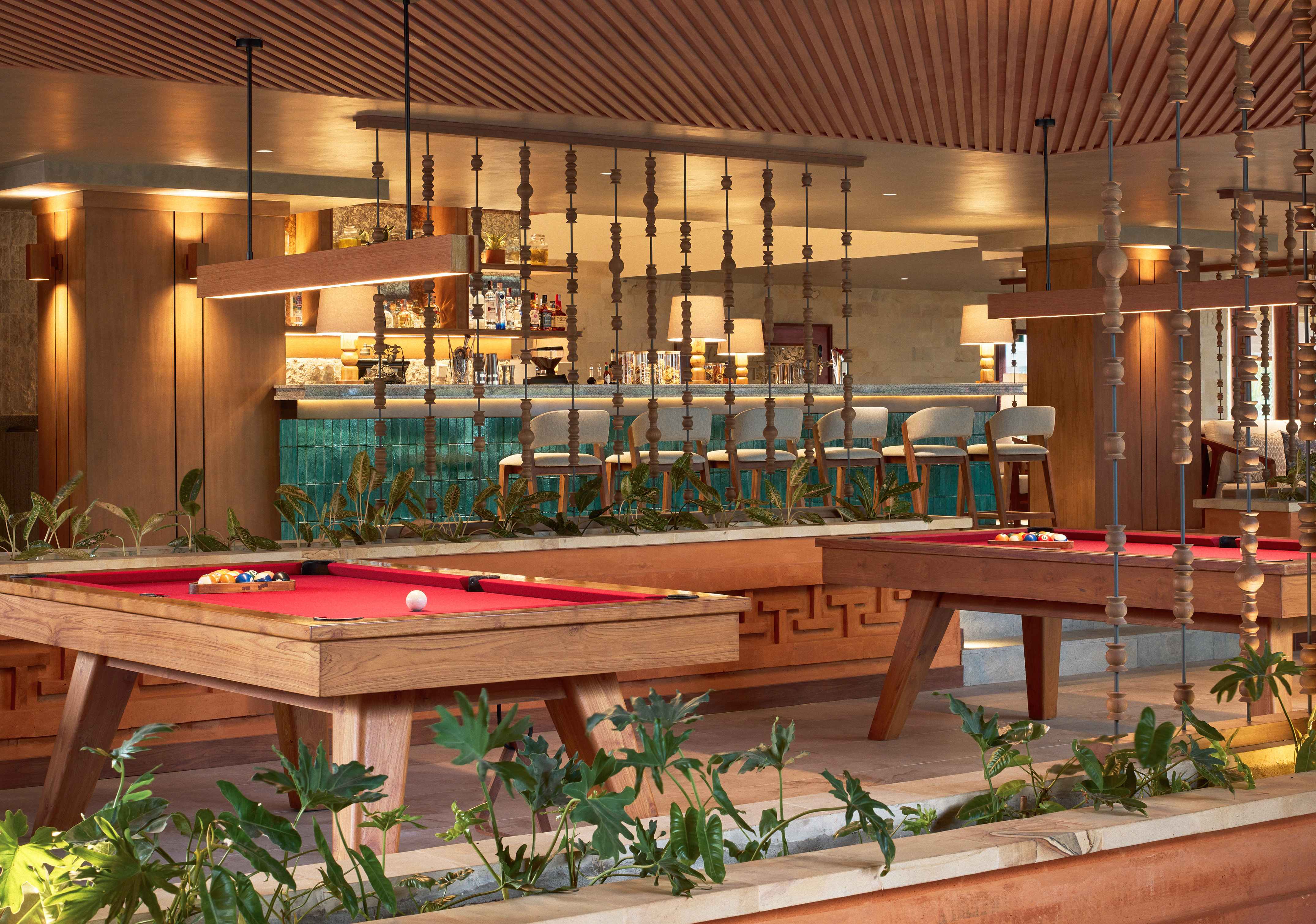 pool tables in a room