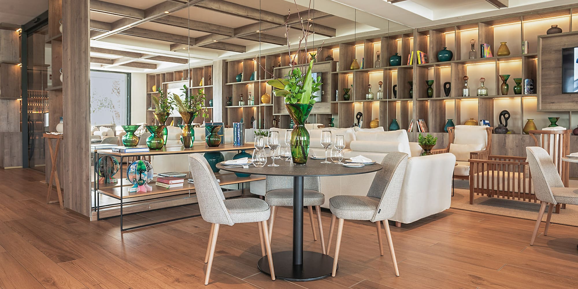 a room with a table and chairs