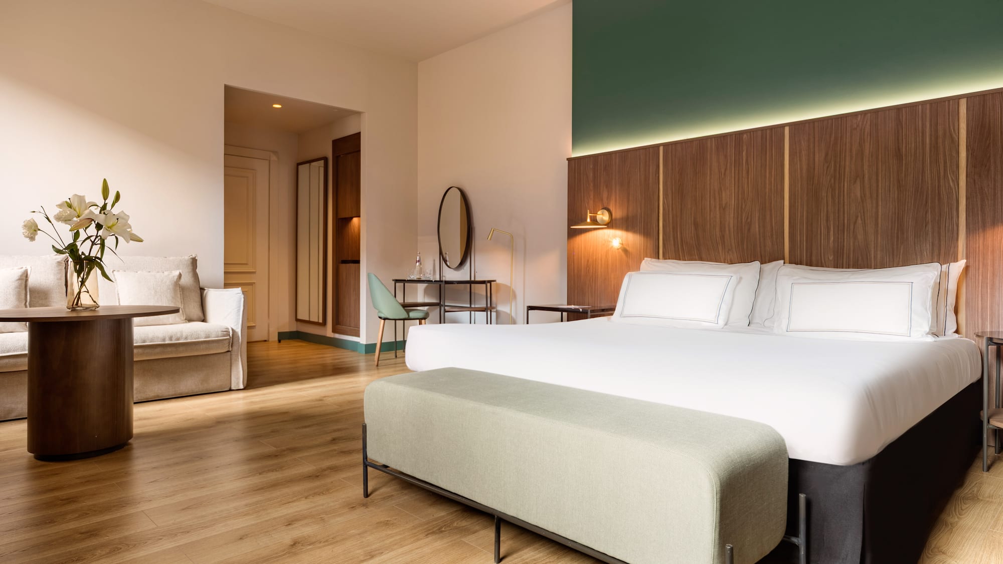 a room with a bed and a couch