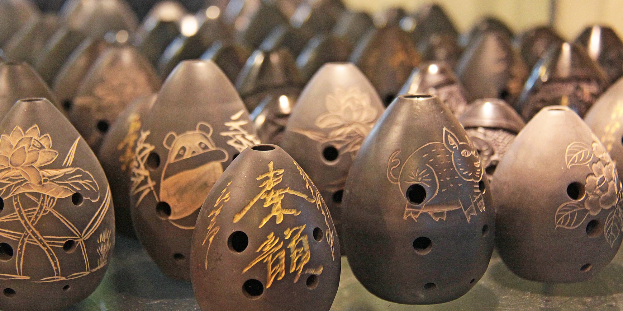 a group of objects with designs on them