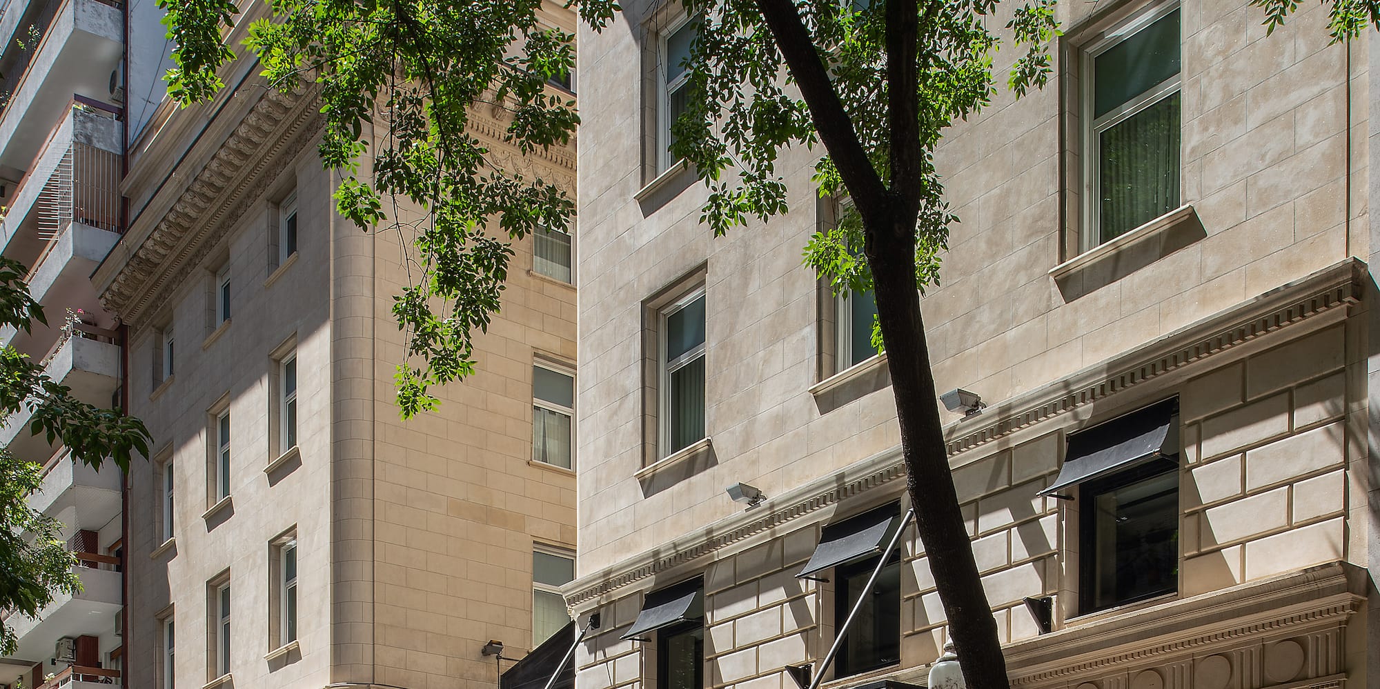 a building with trees and a tree in the background