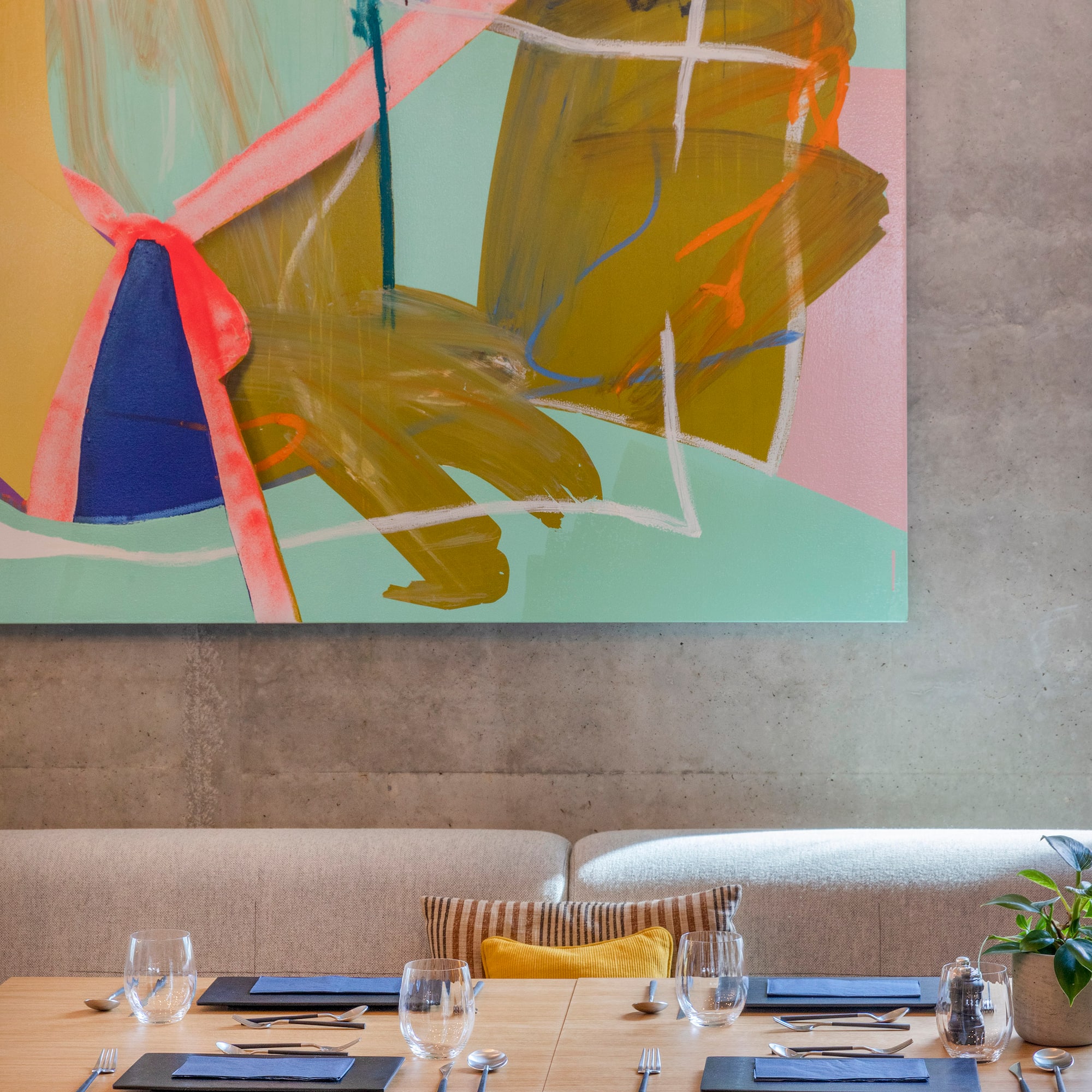 a table with a painting on it