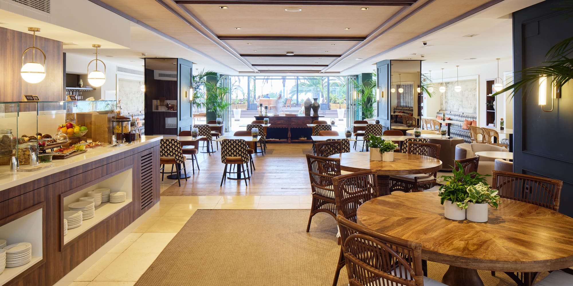 a room with tables and chairs