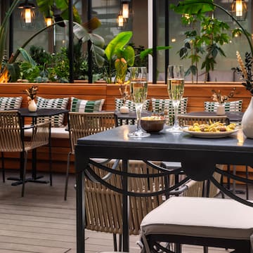 a table with food and glasses on it