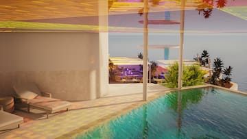 a pool with a view of the ocean