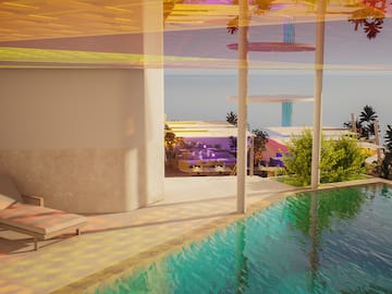 a pool with a view of the ocean