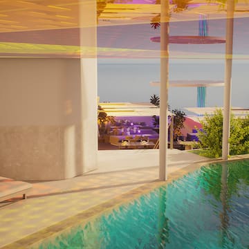 a pool with a view of the ocean