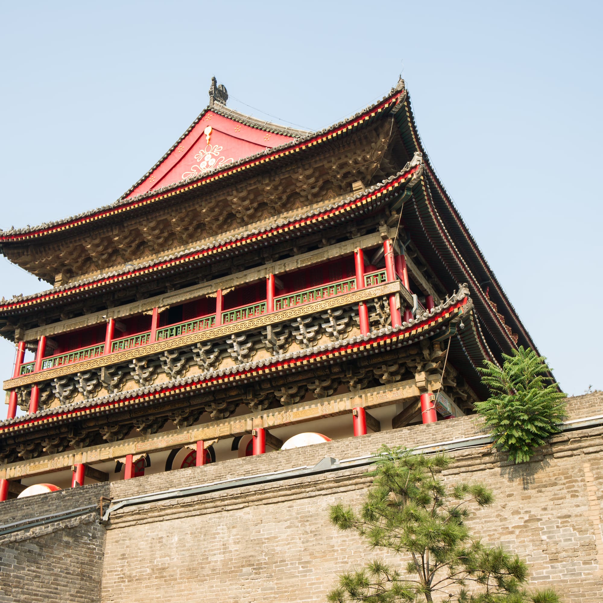 Drum Tower of Xi'an with a red roof