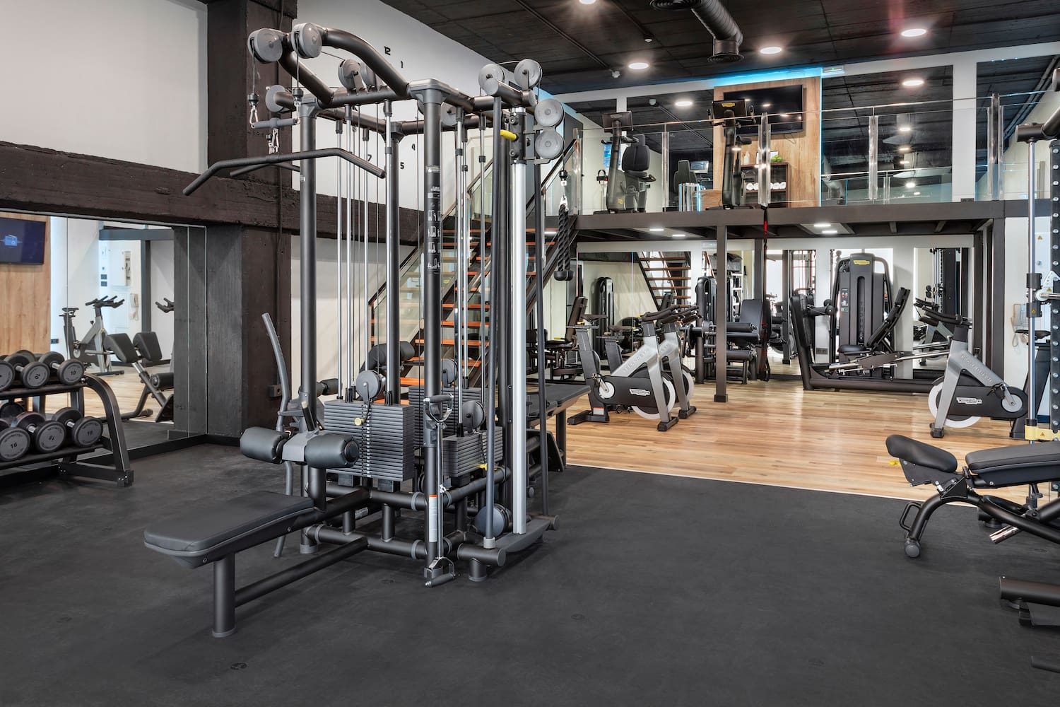 a gym with exercise equipment