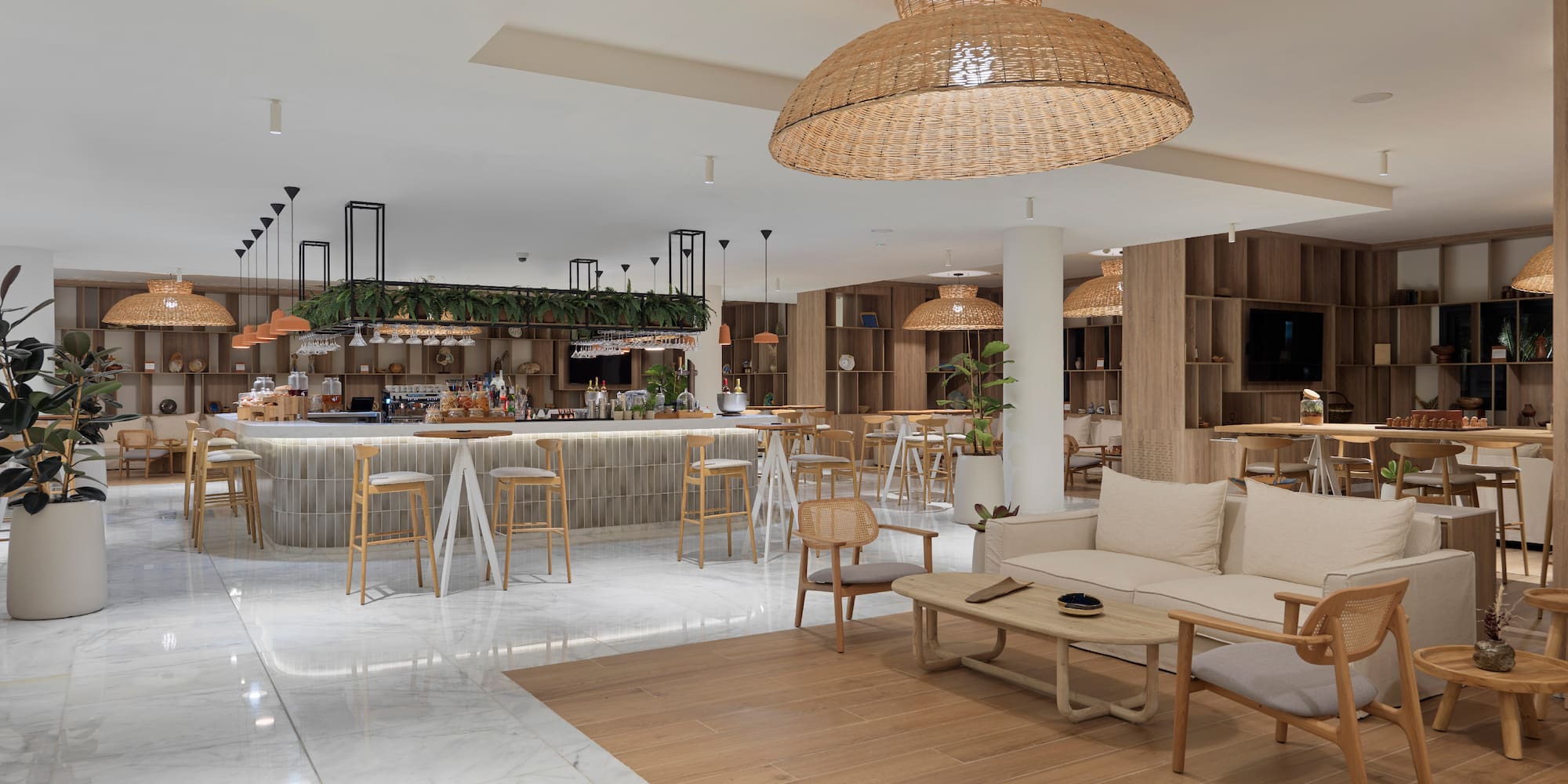 a room with a bar and a couch