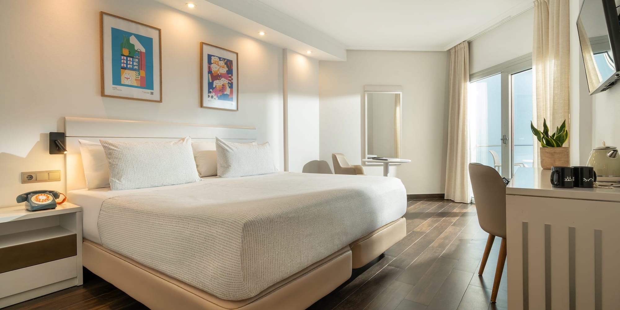 a room with a bed and a table