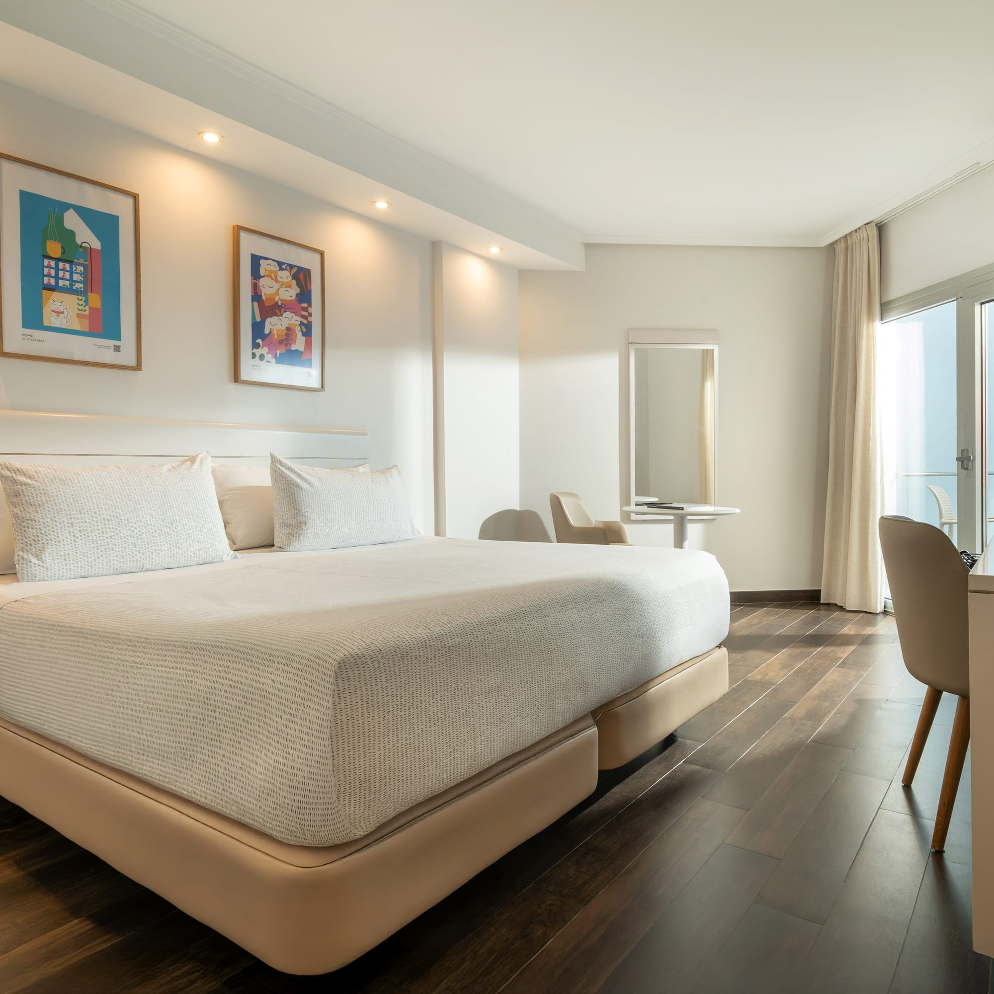 a room with a bed and a table