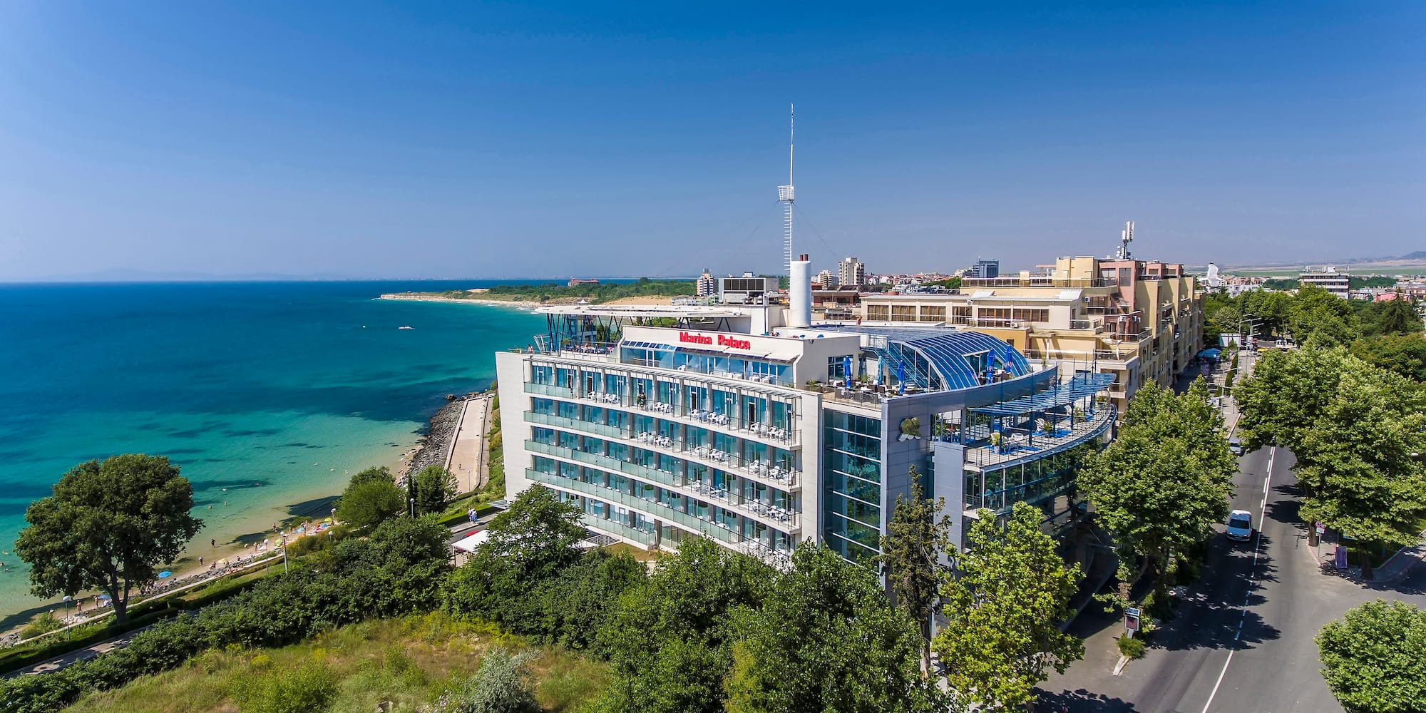 a building next to the water