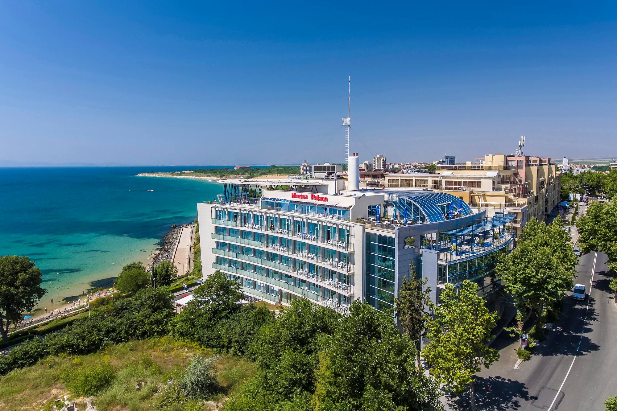 a building next to the water