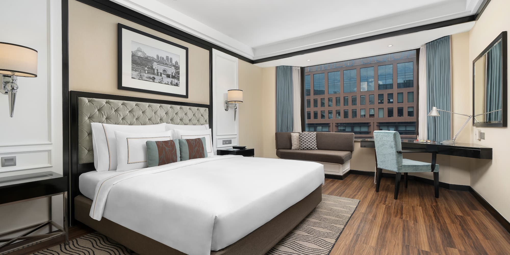 a bedroom with a bed and a chair