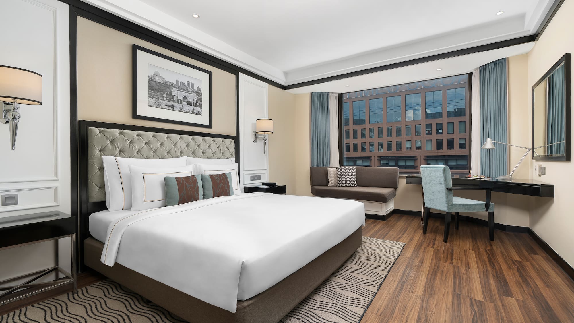 a bedroom with a bed and a chair