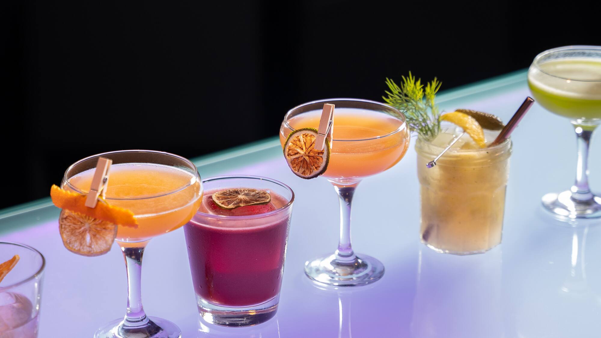 a group of drinks on a table