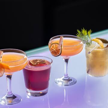 a group of drinks on a table