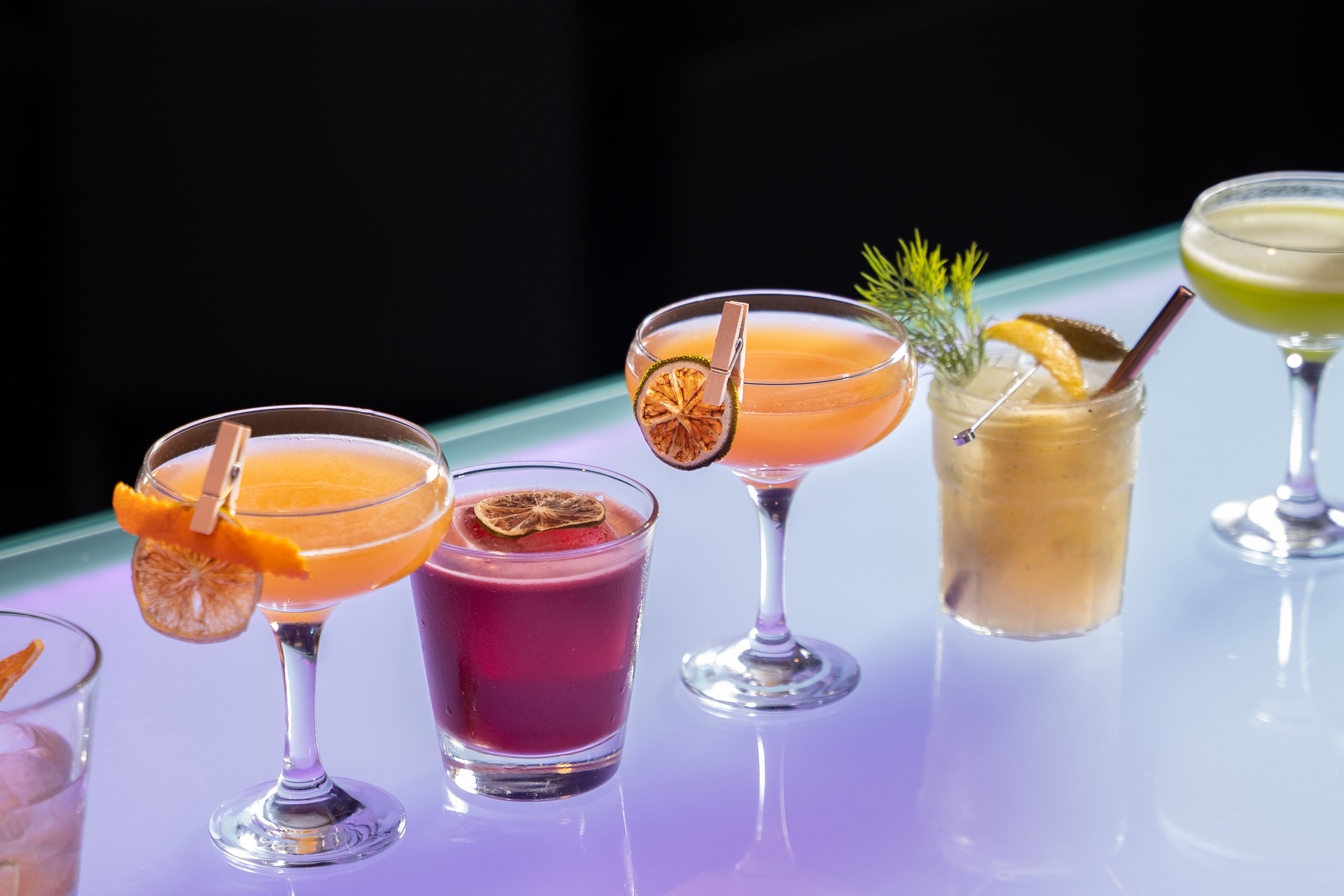 a group of drinks on a table